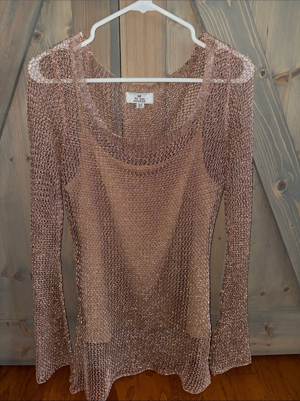 Mystree Metallic Knit Scoop Neck Sweater Top — Rose Gold